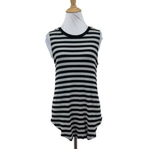 Michael Stars Tank Top Womens OS One Size Black Gray Striped Ribbed Curved Hem